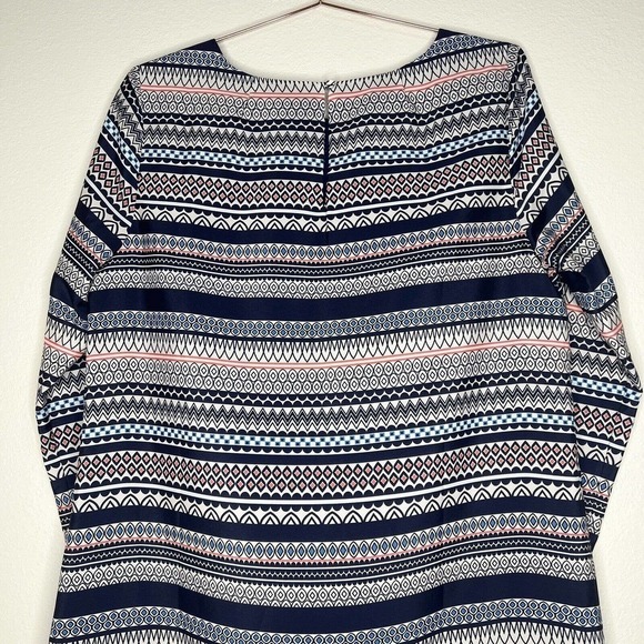 J. Crew Factory Navy Blue & White Geometric Striped 3/4 Sleeve Gallery Dress 14 - Picture 11 of 14